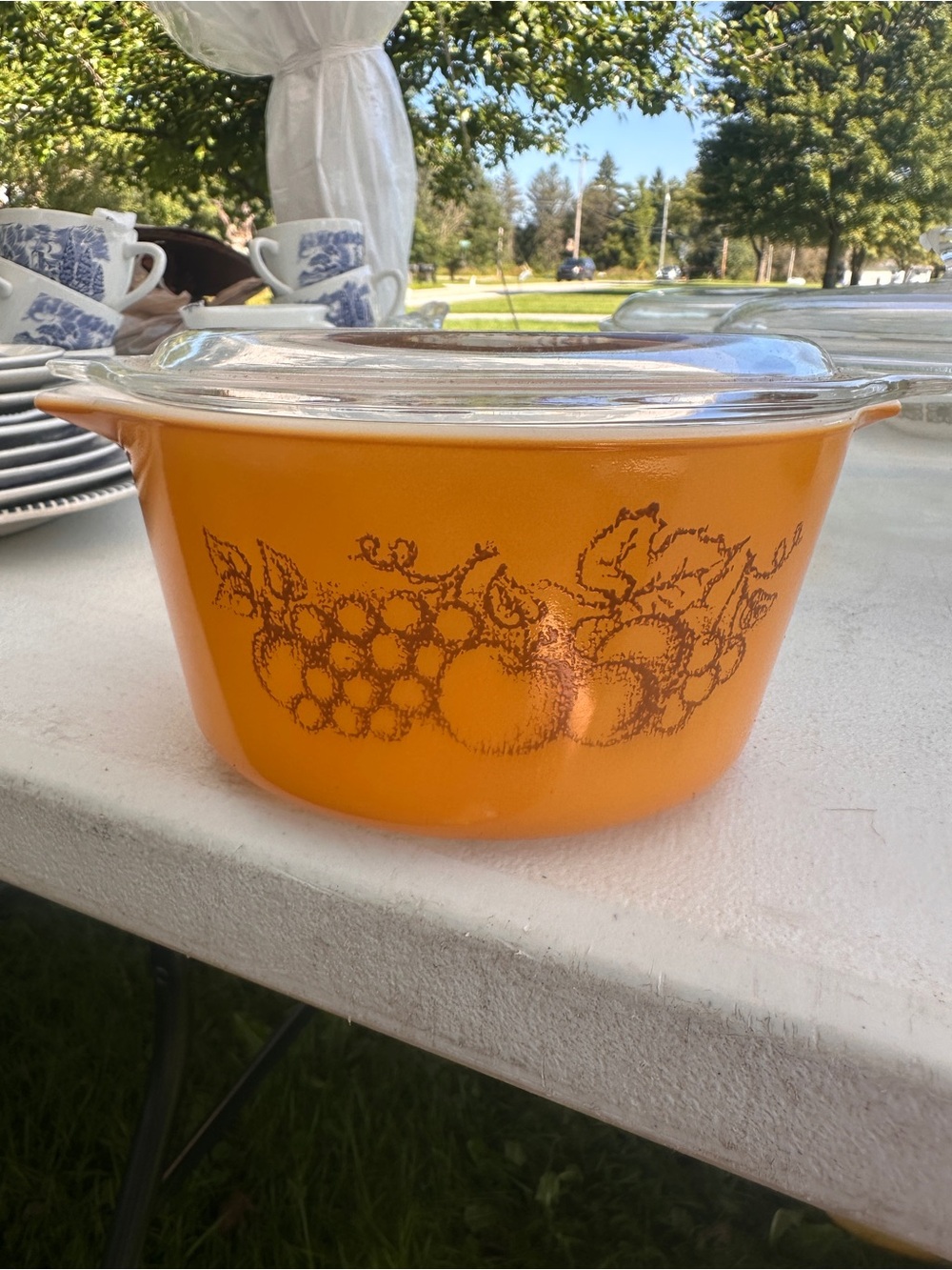 Orange Glass Casserole Dish with Fruit Motif - Home Accents